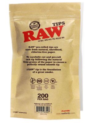 RAW Natural Unrefined Pre-Rolled Filter Tips - 1 Bag of 200 Tips