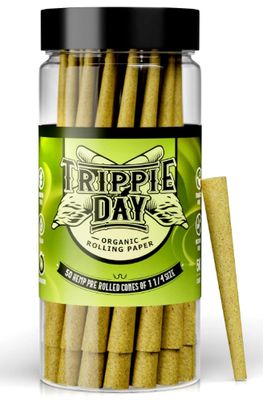 Trippie Day 50 Pre rolled Pressed Hemp Cones | Includes Packing Sticks | 1 1/4 size (84mm)