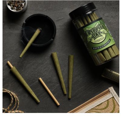 Trippie Day 50 Pre rolled Pressed Hemp Cones | Includes Packing Sticks | 1 1/4 size (84mm)