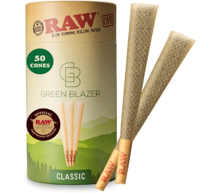 RAW Cones 1 1/4 Size: 50 Pack Patented Slow Burning Pre Rolled Rolling Papers &amp; Tips, Classic Raw Paper, 84mm