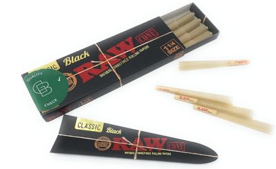RAW Cones Black 1 1/4 Size: 20 Pack &amp; Loader - Patented Slow Burning Pre Rolled Cones &amp; Tips, Includes Green Blazer Sticker