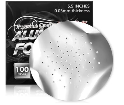 Hookah Foil 5.5 Inches 0.03mm Pre Punched Hookah Shisha Aluminum Foil with Holes Bowl Cover Hookah Screen Easy to Pull Replace (100pcs)