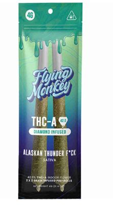 Flying Monkey-Alaskan Thunder Fxxk- THCa Diamond Infused Pre-Rolls 4g