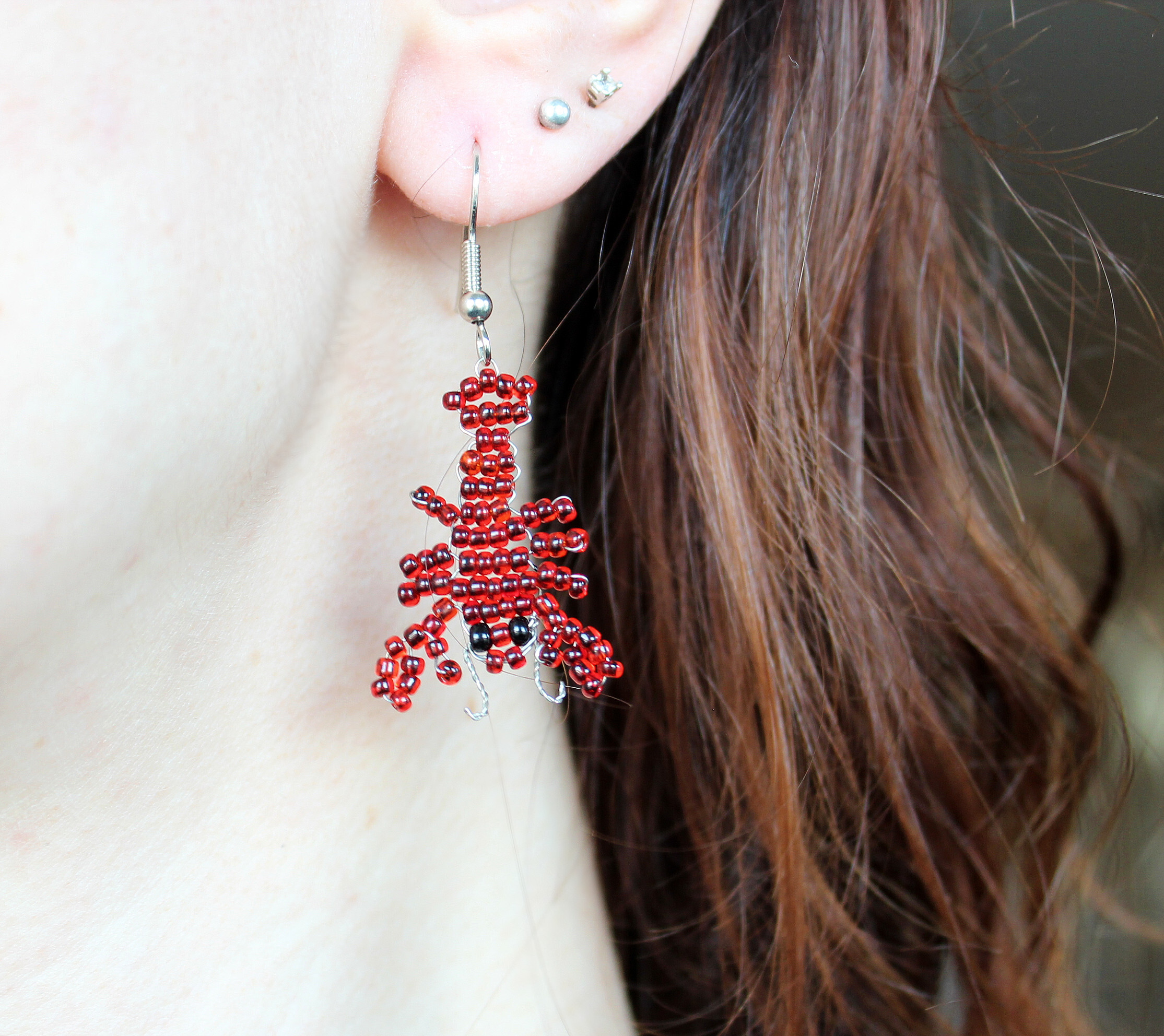 Lobster Seed Bead Earrings