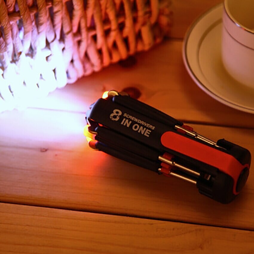 Pocket 8 in 1 Screwdriver LED Light Multi-function Repair Tools
