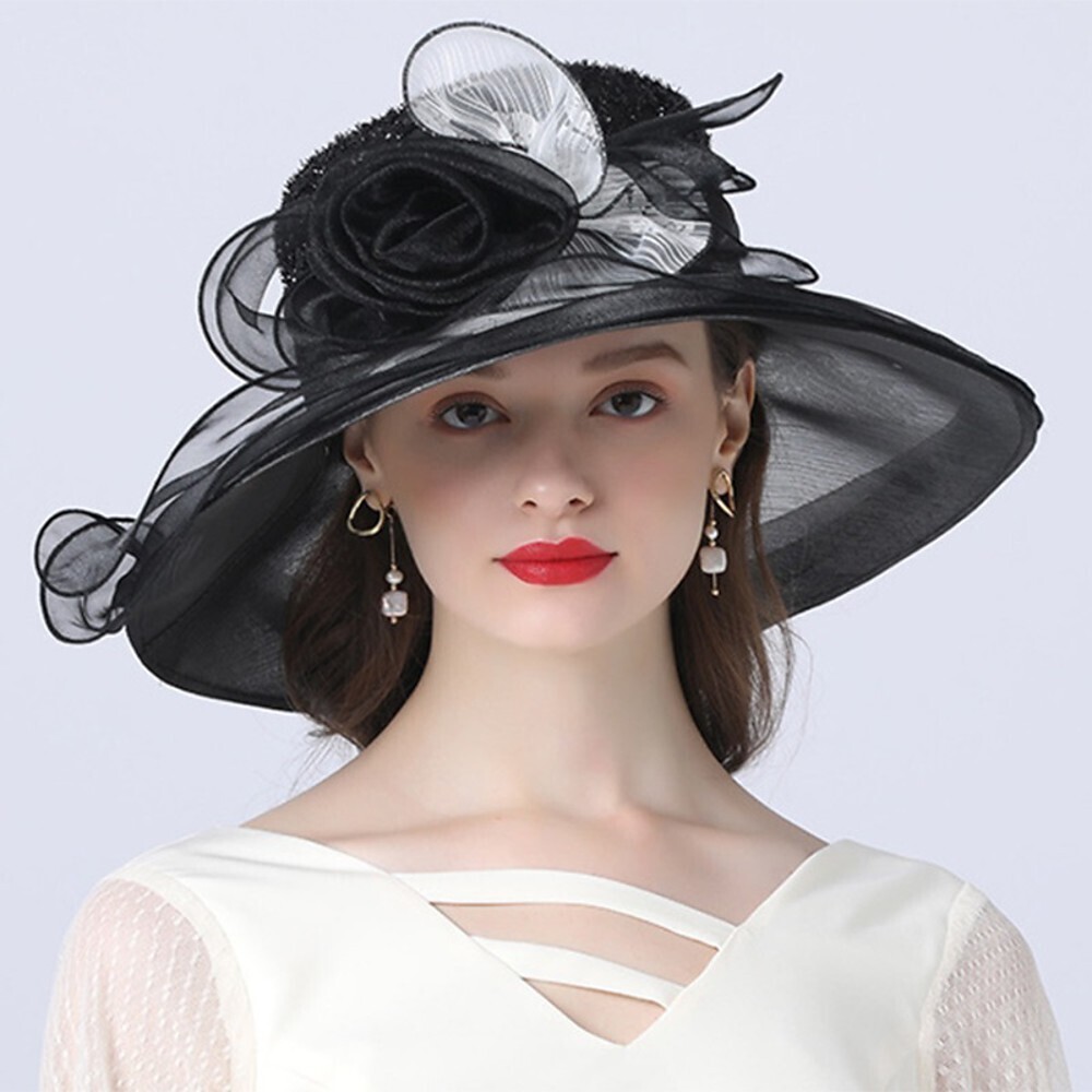 Vintage Style Fashion Tulle / Organza Hats / Headwear with Bowknot / Flower / Trim 1 Piece Wedding / Outdoor Headpiece