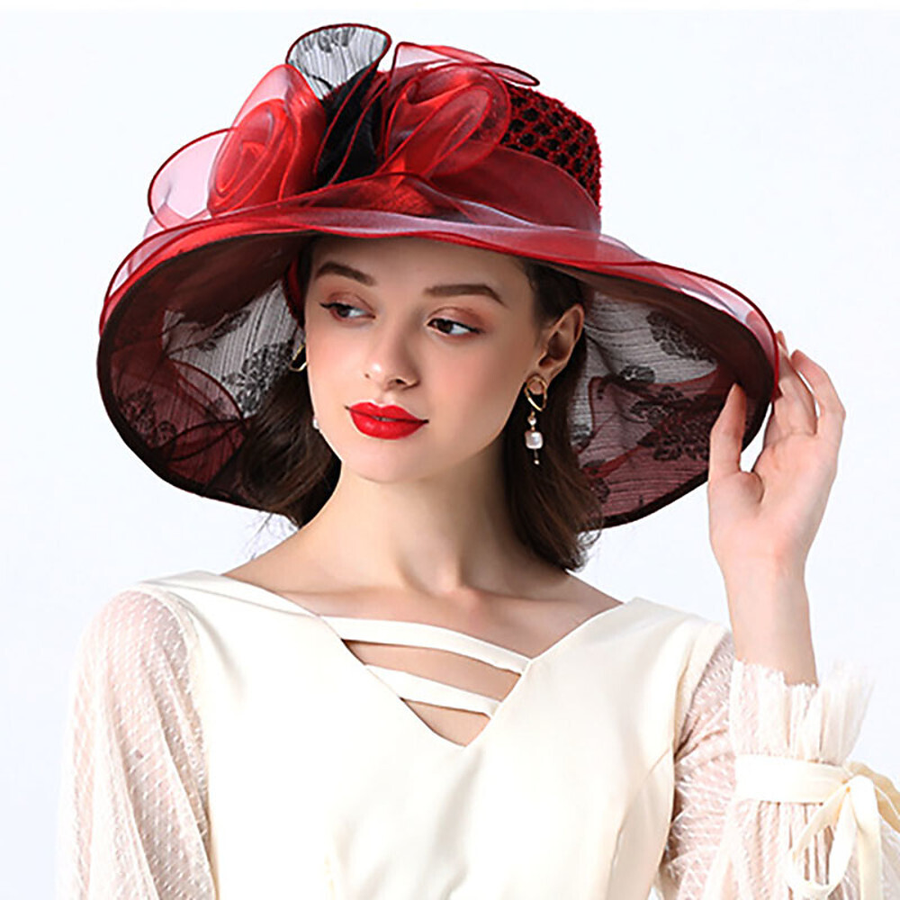 Vintage Style Fashion Tulle / Organza Hats / Headwear with Bowknot / Flower / Trim 1 Piece Wedding / Outdoor Headpiece