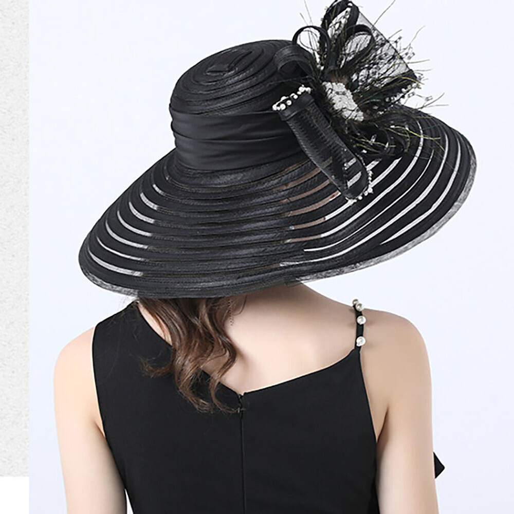 Vintage Style Fashion Tulle / Organza Hats / Headwear with Feather / Bowknot / Crystal / Rhinestone 1 Piece Wedding / Outdoor Headpiece