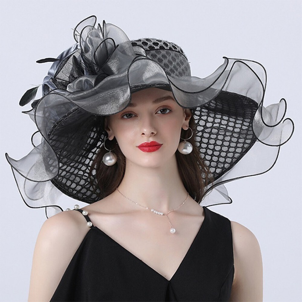 Vintage Style Fashion Tulle / Organza Hats / Headwear with Bowknot / Flower / Trim 1 Piece Wedding / Outdoor Headpiece