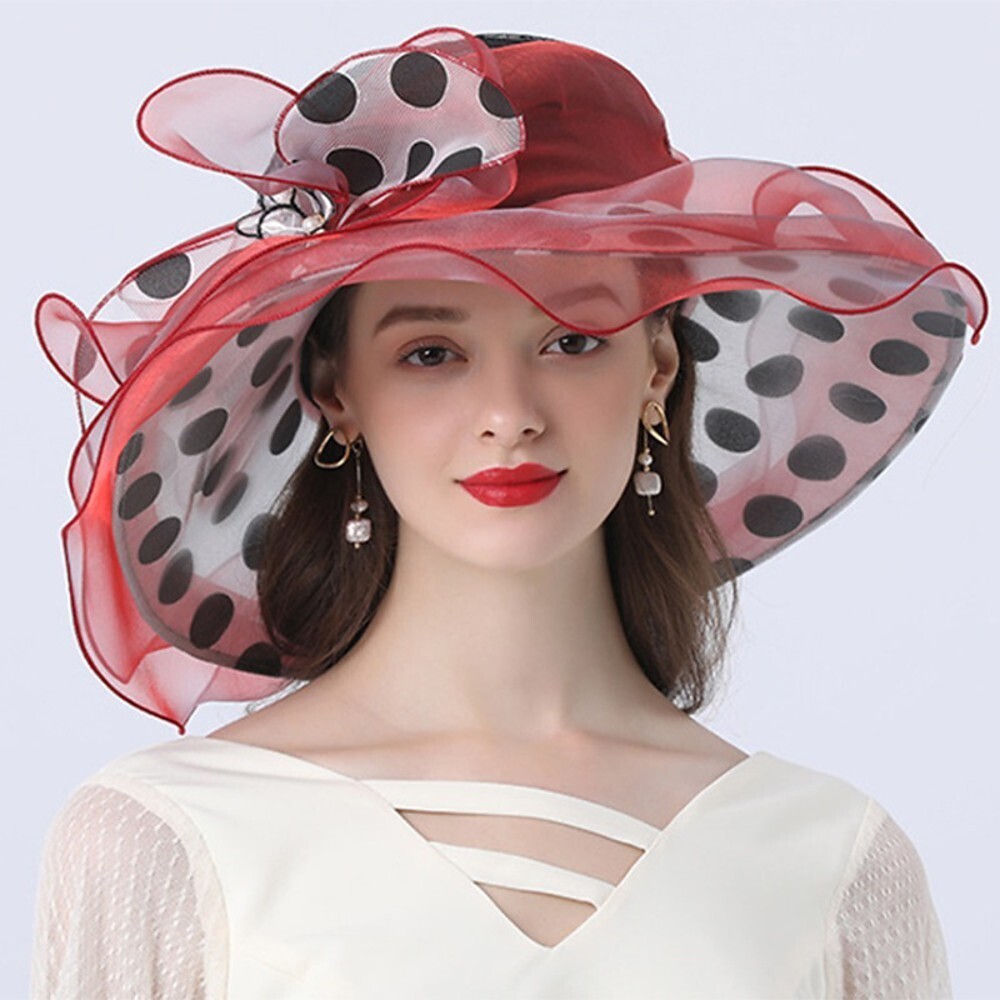 Vintage Style Fashion Tulle / Organza Hats / Headwear with Bowknot / Flower / Polka Dot 1 Piece Wedding / Outdoor Headpiece