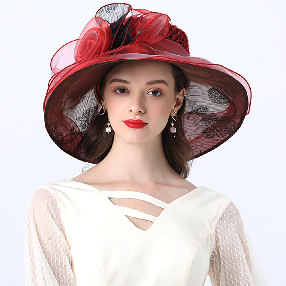 Vintage Style Fashion Tulle / Organza Hats / Headwear with Bowknot / Flower / Trim 1 Piece Wedding / Outdoor Headpiece
