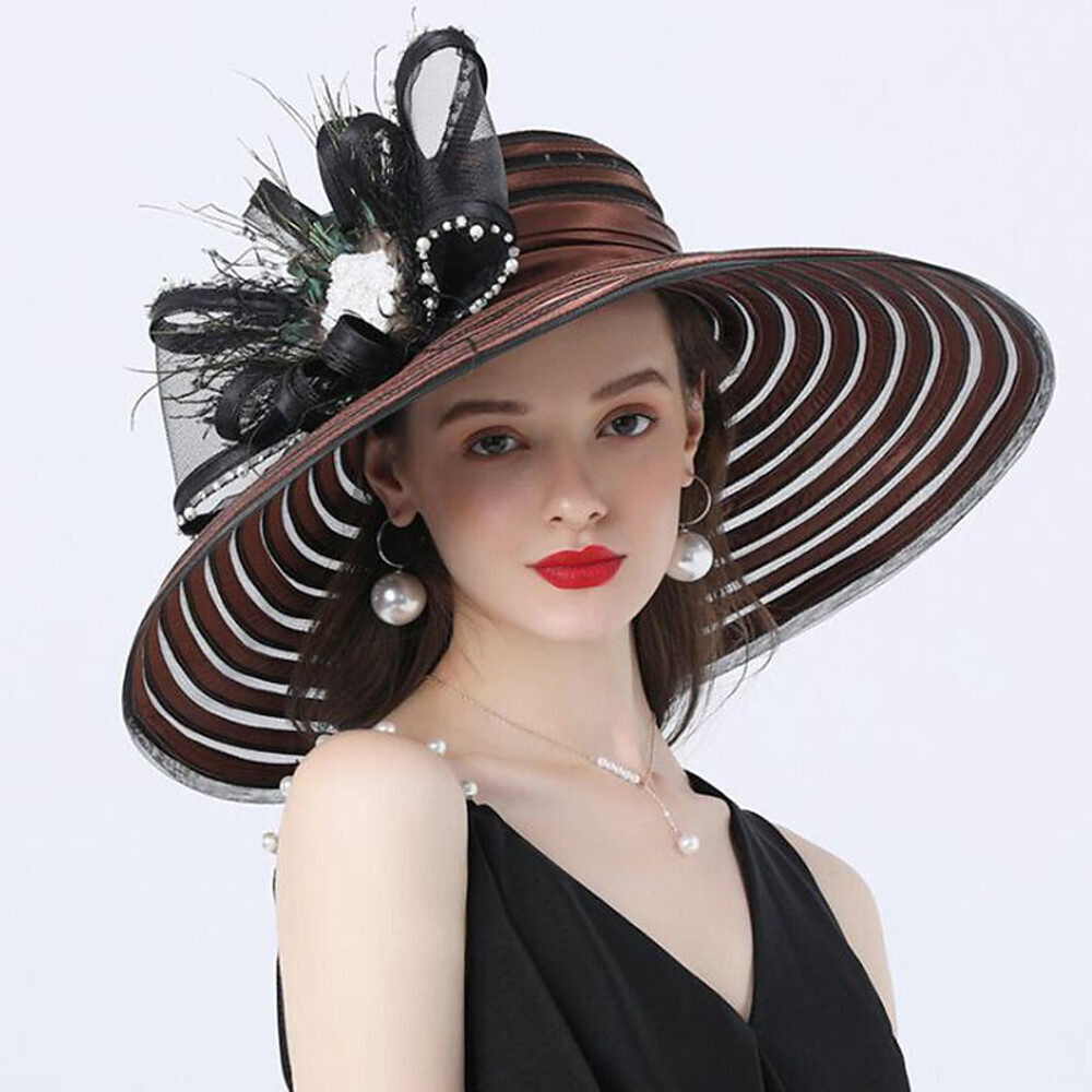 Vintage Style Fashion Tulle / Organza Hats / Headwear with Feather / Bowknot / Crystal / Rhinestone 1 Piece Wedding / Outdoor Headpiece