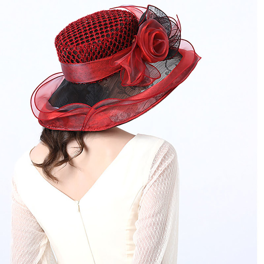 Vintage Style Fashion Tulle / Organza Hats / Headwear with Bowknot / Flower / Trim 1 Piece Wedding / Outdoor Headpiece