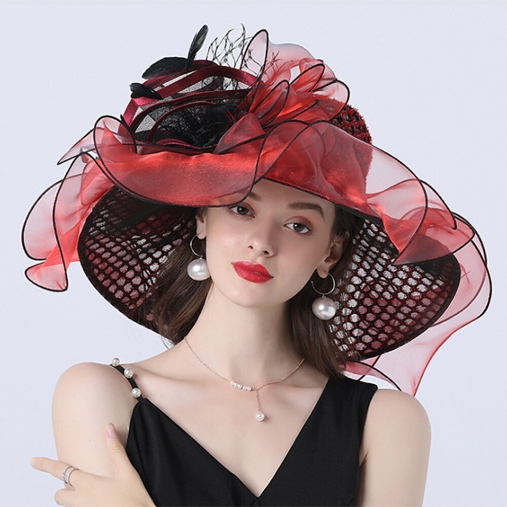 Vintage Style Fashion Tulle / Organza Hats / Headwear with Bowknot / Flower / Trim 1 Piece Wedding / Outdoor Headpiece