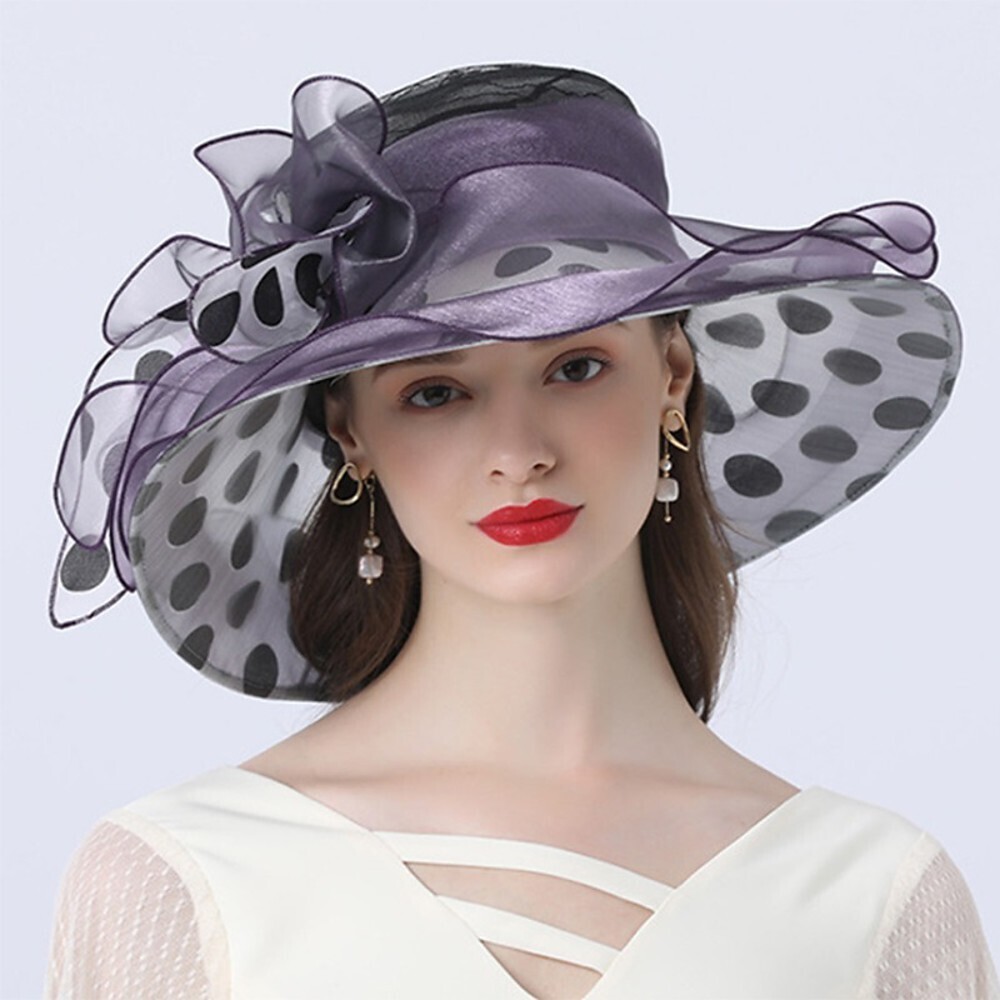 Vintage Style Fashion Tulle / Organza Hats / Headwear with Bowknot / Flower / Polka Dot 1 Piece Wedding / Outdoor Headpiece