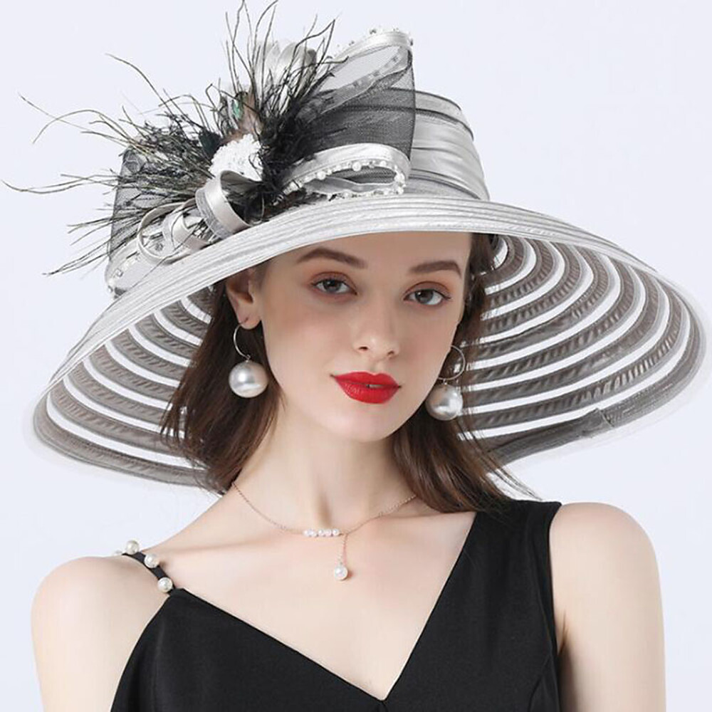 Vintage Style Fashion Tulle / Organza Hats / Headwear with Feather / Bowknot / Crystal / Rhinestone 1 Piece Wedding / Outdoor Headpiece