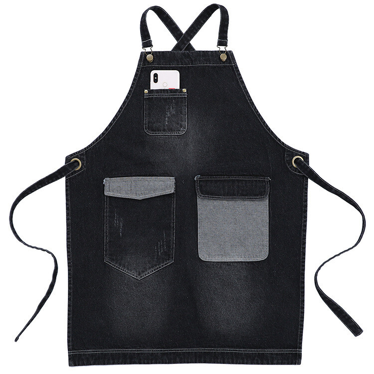 Fashion Washed Denim Apron Big Pocket Coffee shop Apron
