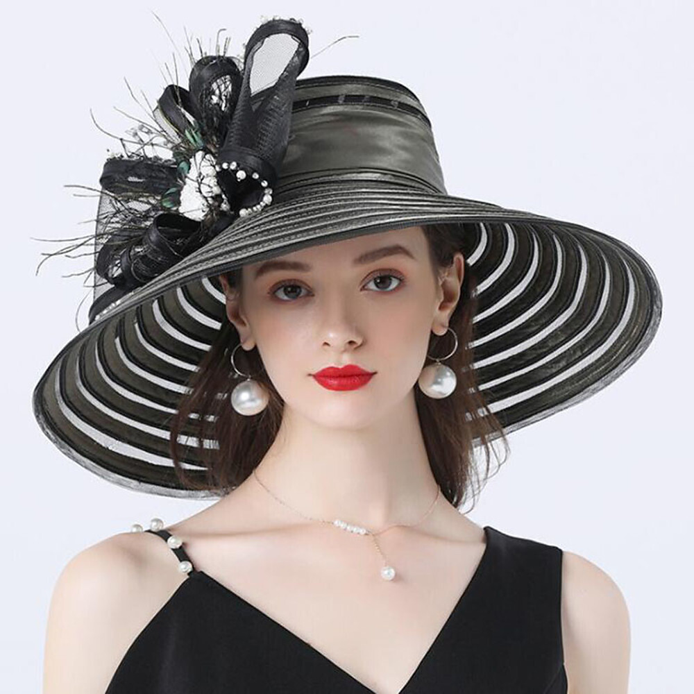 Vintage Style Fashion Tulle / Organza Hats / Headwear with Feather / Bowknot / Crystal / Rhinestone 1 Piece Wedding / Outdoor Headpiece