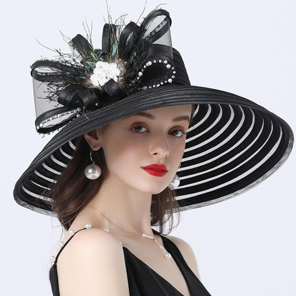 Vintage Style Fashion Tulle / Organza Hats / Headwear with Feather / Bowknot / Crystal / Rhinestone 1 Piece Wedding / Outdoor Headpiece