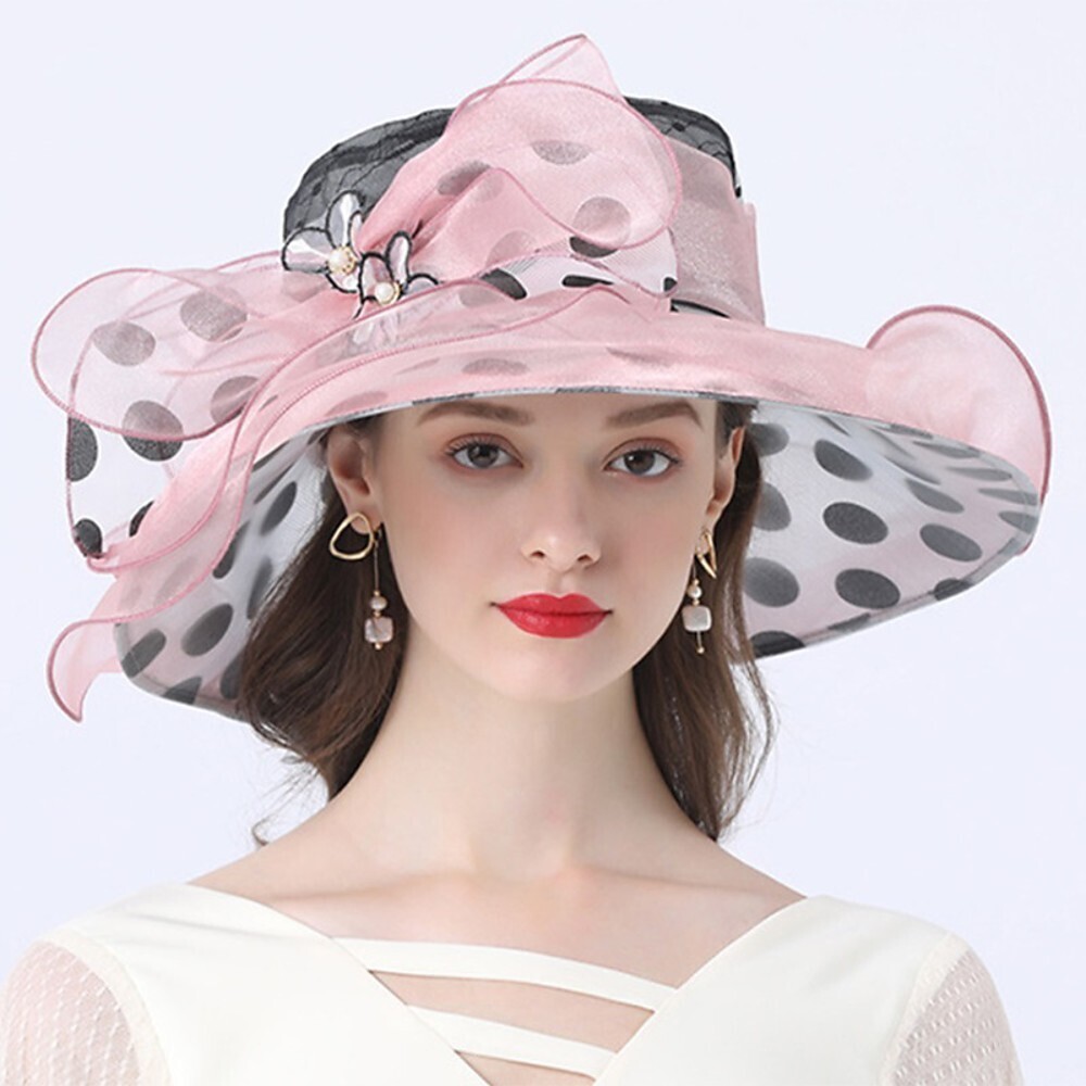 Vintage Style Fashion Tulle / Organza Hats / Headwear with Bowknot / Flower / Polka Dot 1 Piece Wedding / Outdoor Headpiece