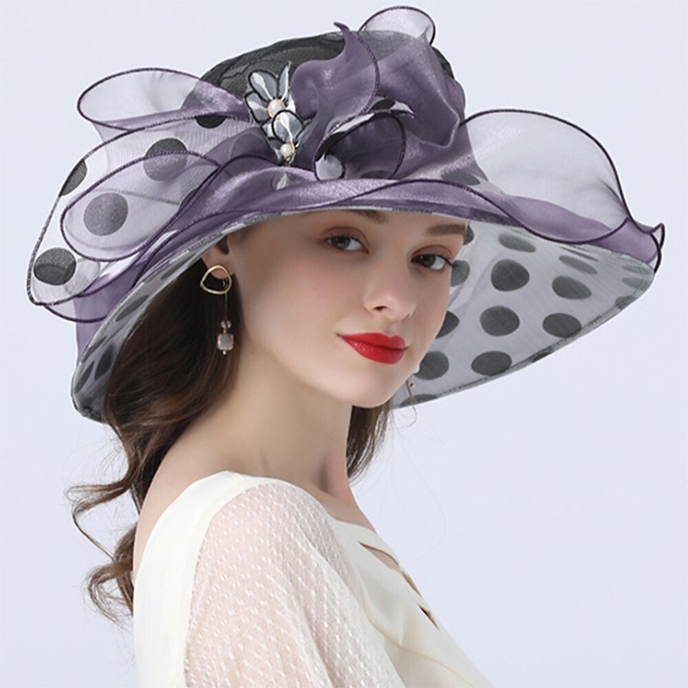 Vintage Style Fashion Tulle / Organza Hats / Headwear with Bowknot / Flower / Polka Dot 1 Piece Wedding / Outdoor Headpiece