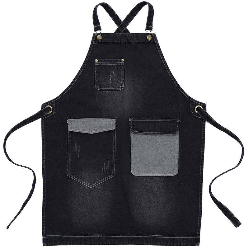 Fashion Washed Denim Apron Big Pocket Coffee shop Apron