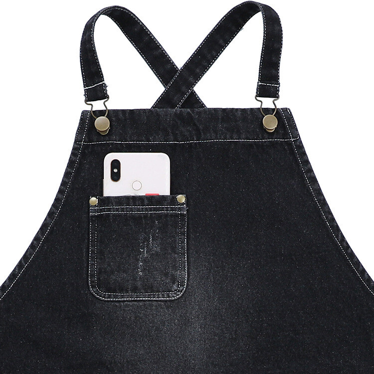 Fashion Washed Denim Apron Big Pocket Coffee shop Apron