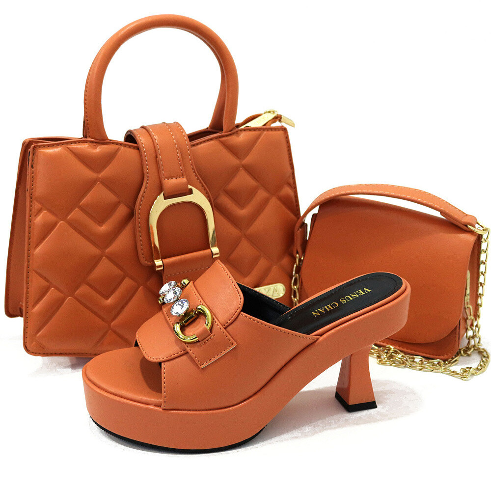 New Fashion Women Handbag Ladies Italian Matching High Heels Pumps Shoes and Bag Set for African Party