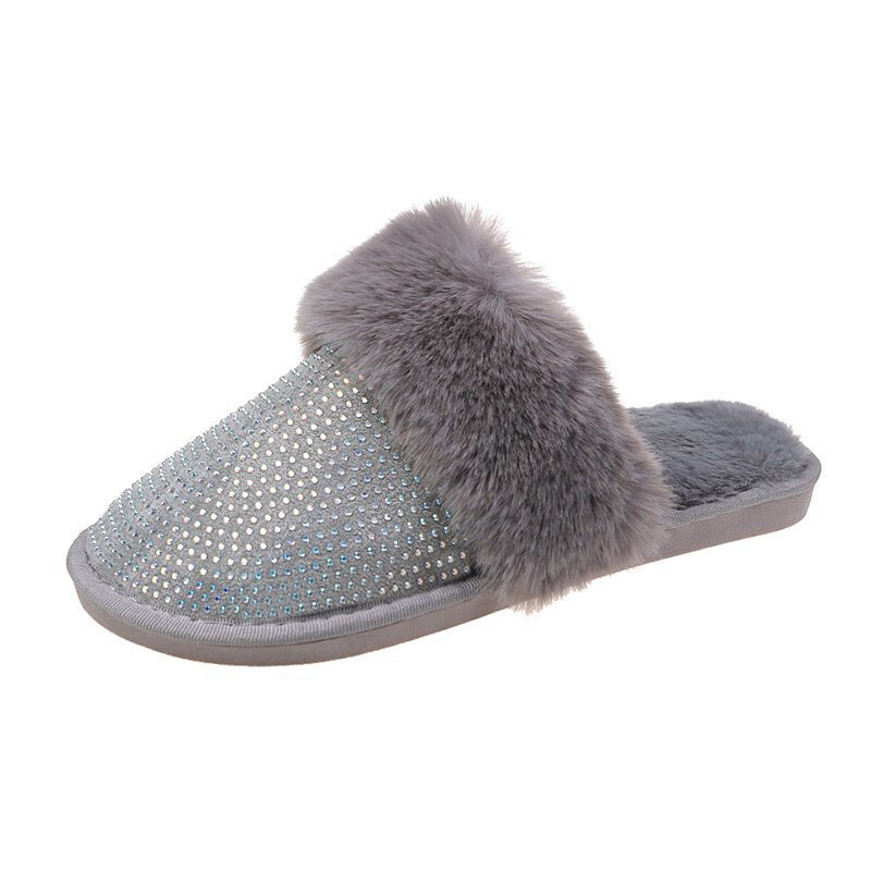 Women Diamond Slippers Ladies Warm Slide House Faux Fur Slippers ,Women&#39;S Winter Slippers and Bedroom Pajama Sets