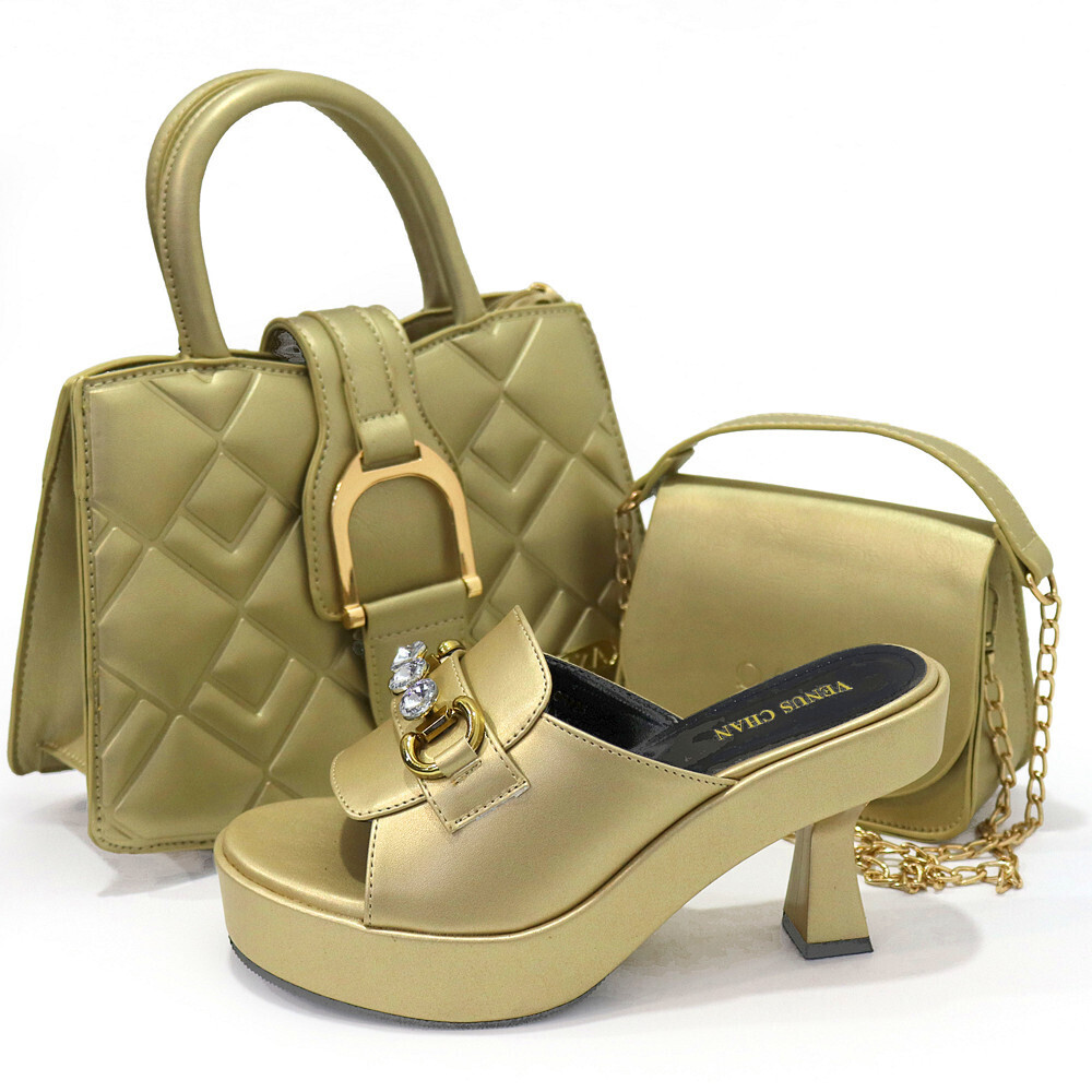 New Fashion Women Handbag Ladies Italian Matching High Heels Pumps Shoes and Bag Set for African Party