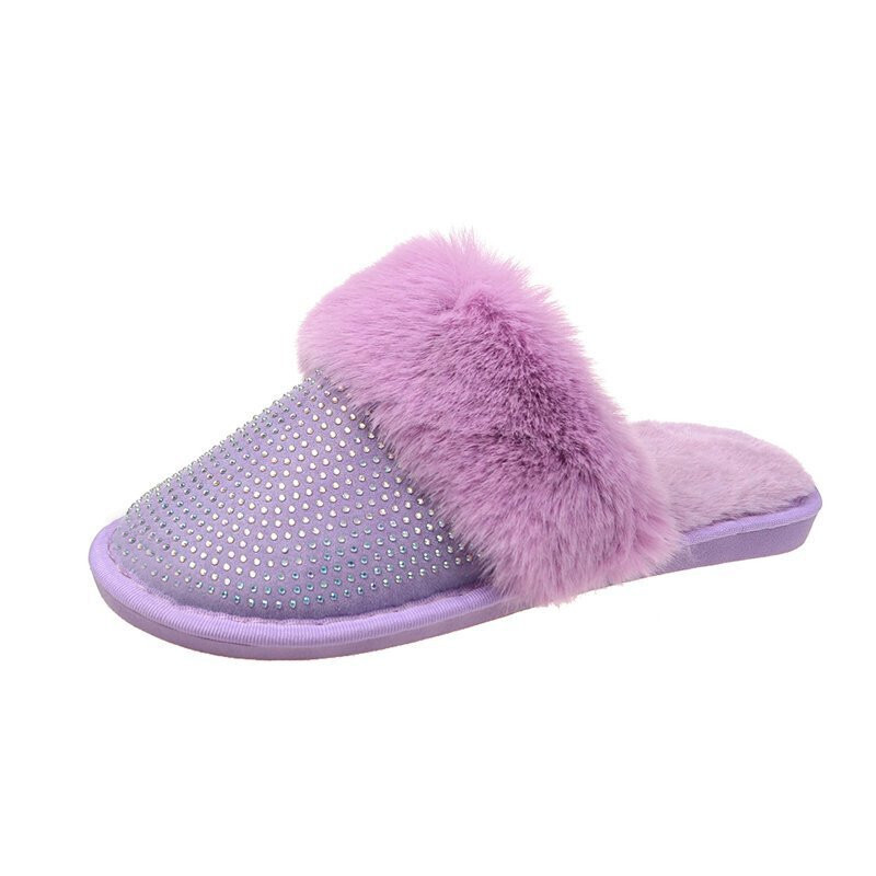 Women Diamond Slippers Ladies Warm Slide House Faux Fur Slippers ,Women&#39;S Winter Slippers and Bedroom Pajama Sets