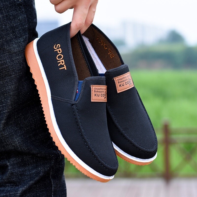 Gum sole Men&#39;s Slip on Cloth Shoes Canvas Loafers Flat Comfort Casual Shoes Lightweight Boat Shoes for men fashion sneakers