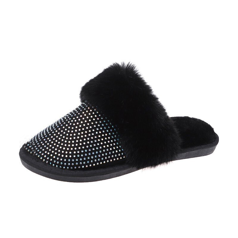 Women Diamond Slippers Ladies Warm Slide House Faux Fur Slippers ,Women&#39;S Winter Slippers and Bedroom Pajama Sets