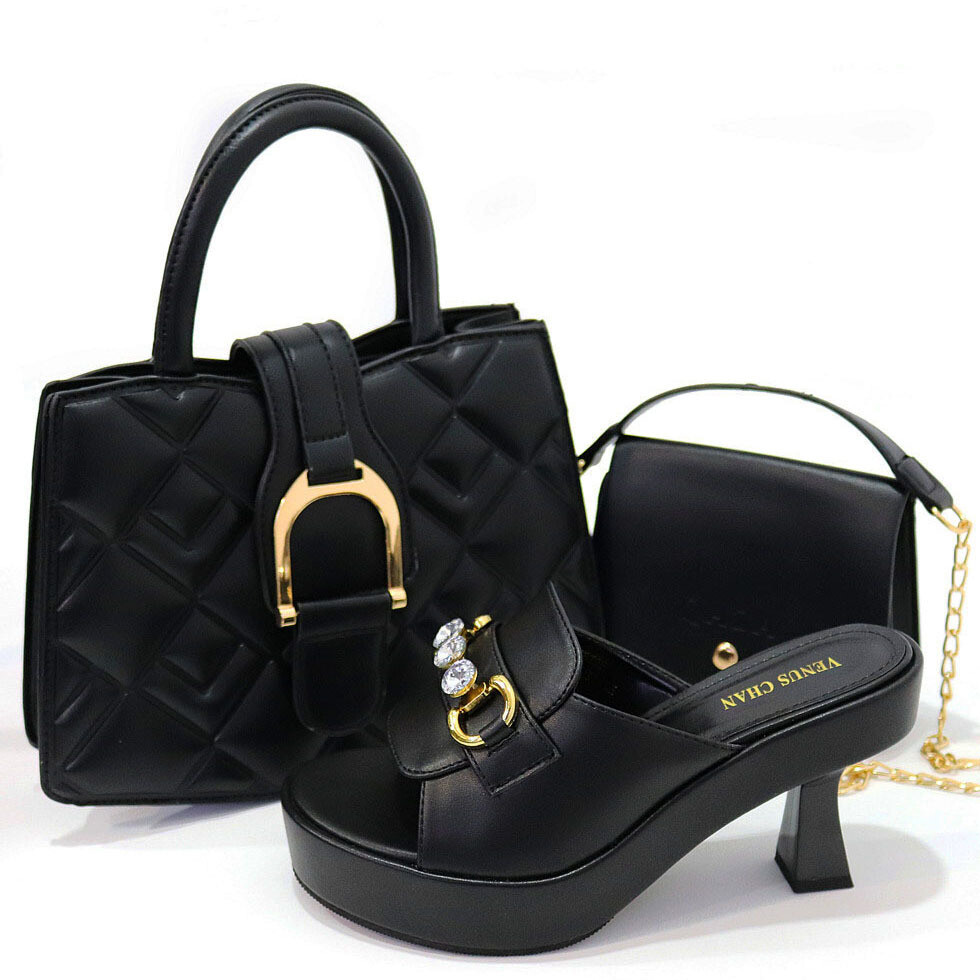 New Fashion Women Handbag Ladies Italian Matching High Heels Pumps Shoes and Bag Set for African Party