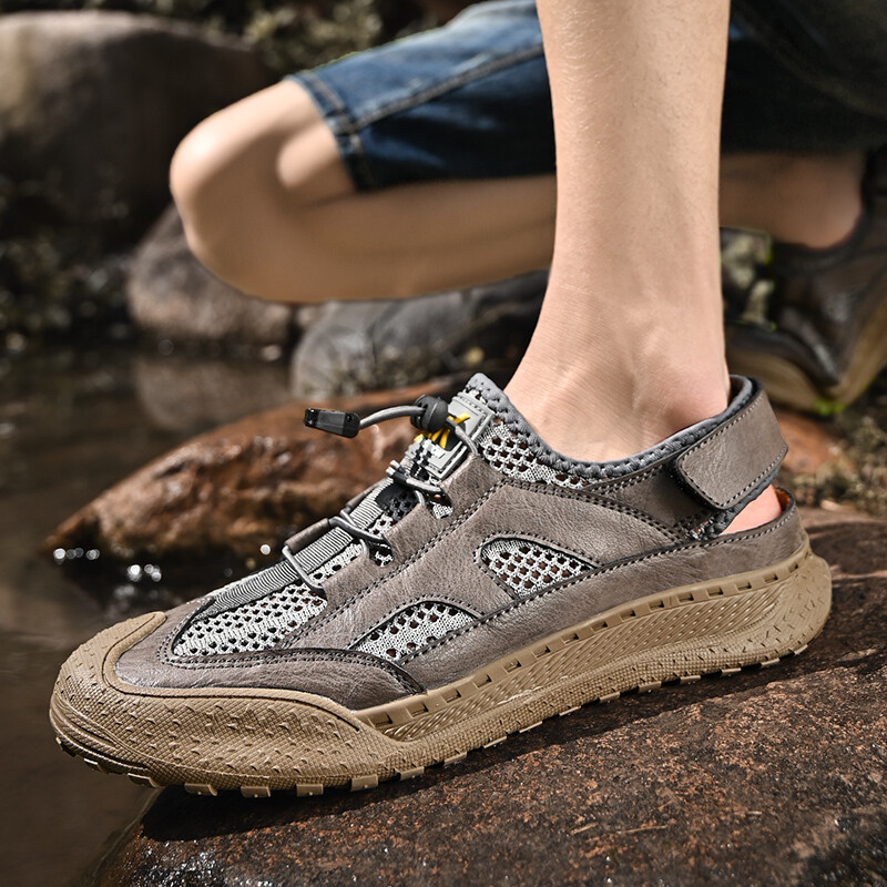 Fashion Men Leather Loafers High Quality Slip Mesh Leather Comfortable Soft Lightweight Casual Walking Shoes
