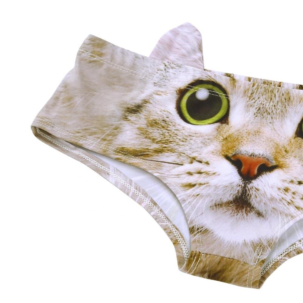 Hot Style Women&#39;s 3D Cartoon Animal Print Lingerie Sexy Low Waist Hipster Panties Cute Ear Briefs Underwear