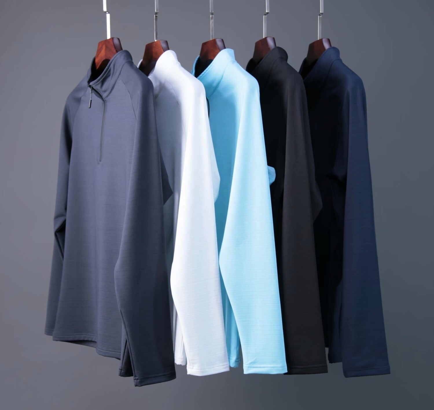 High Quality Active Wear Quater Zip Up Sweatshirts Running Men&#39;s T-shirts Workout Sportswear Long Sleeve Tight Gym T Shirt