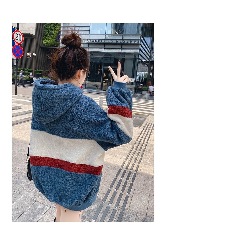 Flannel warm and soft women&#39;s clothing long-sleeved pullover 2020 new color-blocking versatile hoodie women&#39;s hoodie sweatshirt