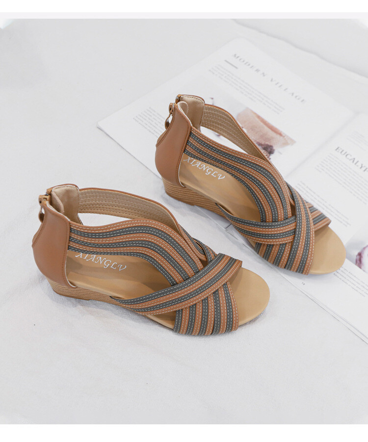 Women sandals whole sale 5cm high heels leather ladies upper summer shoes zip unique elegant sandals for women and lady