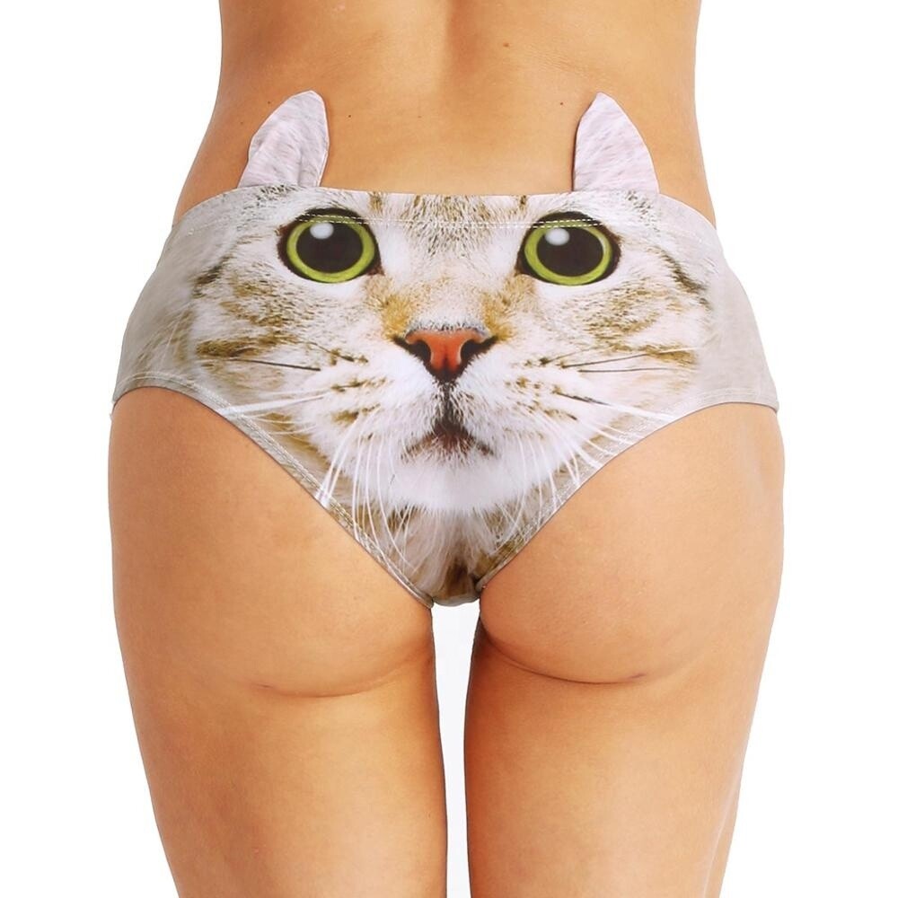 Hot Style Women&#39;s 3D Cartoon Animal Print Lingerie Sexy Low Waist Hipster Panties Cute Ear Briefs Underwear
