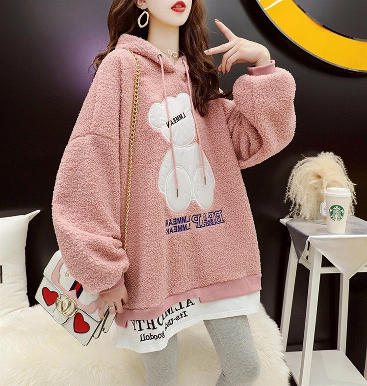 Plush thick women&#39;s hoodie for fall/winter 2021 new women&#39;s Korean version loose wild large size 300g lamb plush jacket