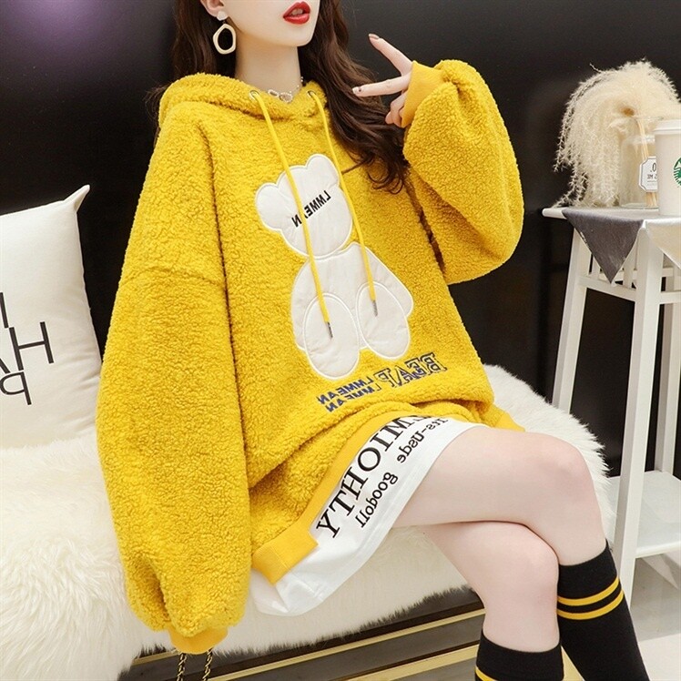Plush thick women&#39;s hoodie for fall/winter 2021 new women&#39;s Korean version loose wild large size 300g lamb plush jacket