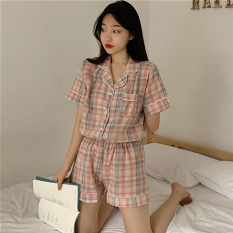 Women Sleepwear 2022 Korean Sleep Wear Baju Tidur Piyama Pijama Baratas Home Clothes Two Piece Short Set Summer Pyjama For Lady