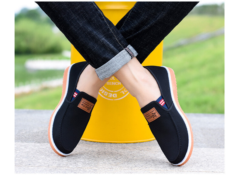 Gum sole Men&#39;s Slip on Cloth Shoes Canvas Loafers Flat Comfort Casual Shoes Lightweight Boat Shoes for men fashion sneakers