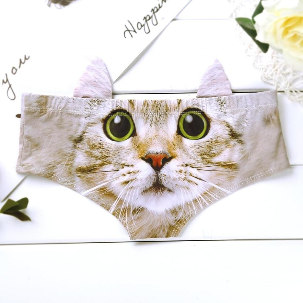 Hot Style Women&#39;s 3D Cartoon Animal Print Lingerie Sexy Low Waist Hipster Panties Cute Ear Briefs Underwear