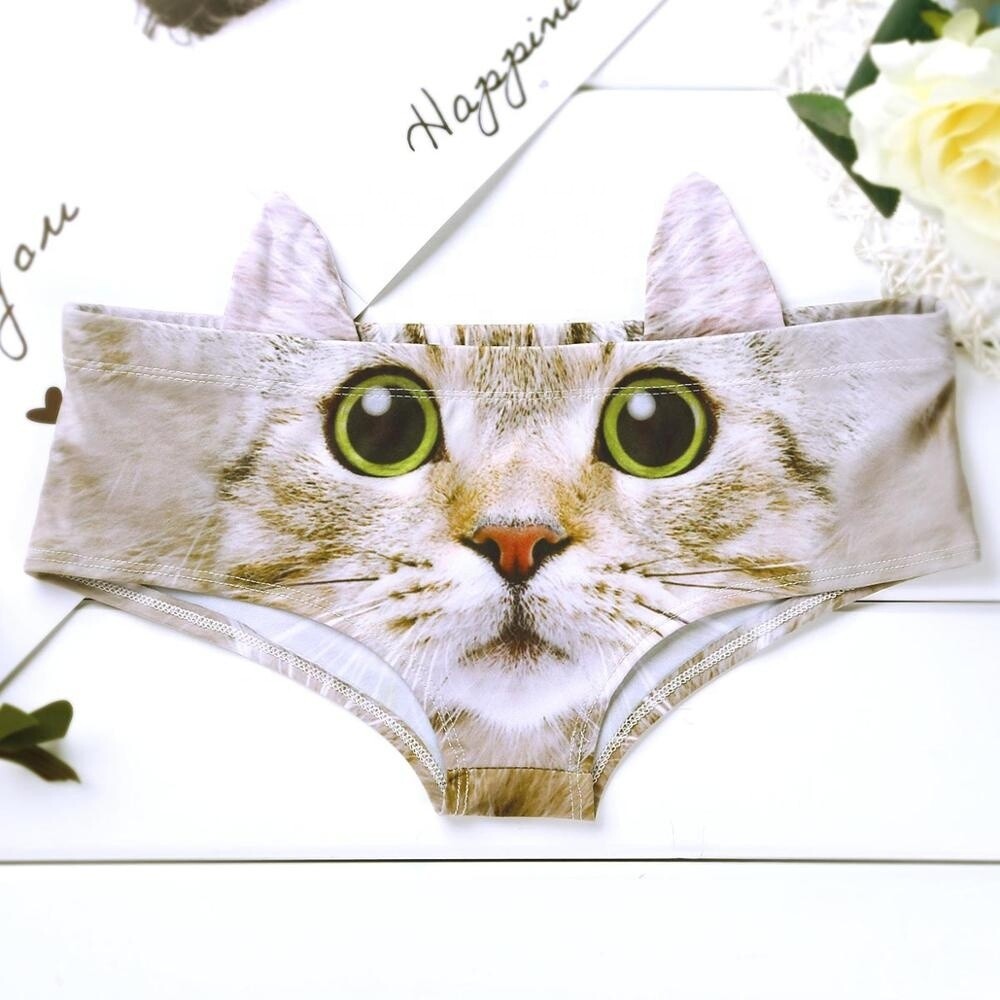 Hot Style Women&#39;s 3D Cartoon Animal Print Lingerie Sexy Low Waist Hipster Panties Cute Ear Briefs Underwear
