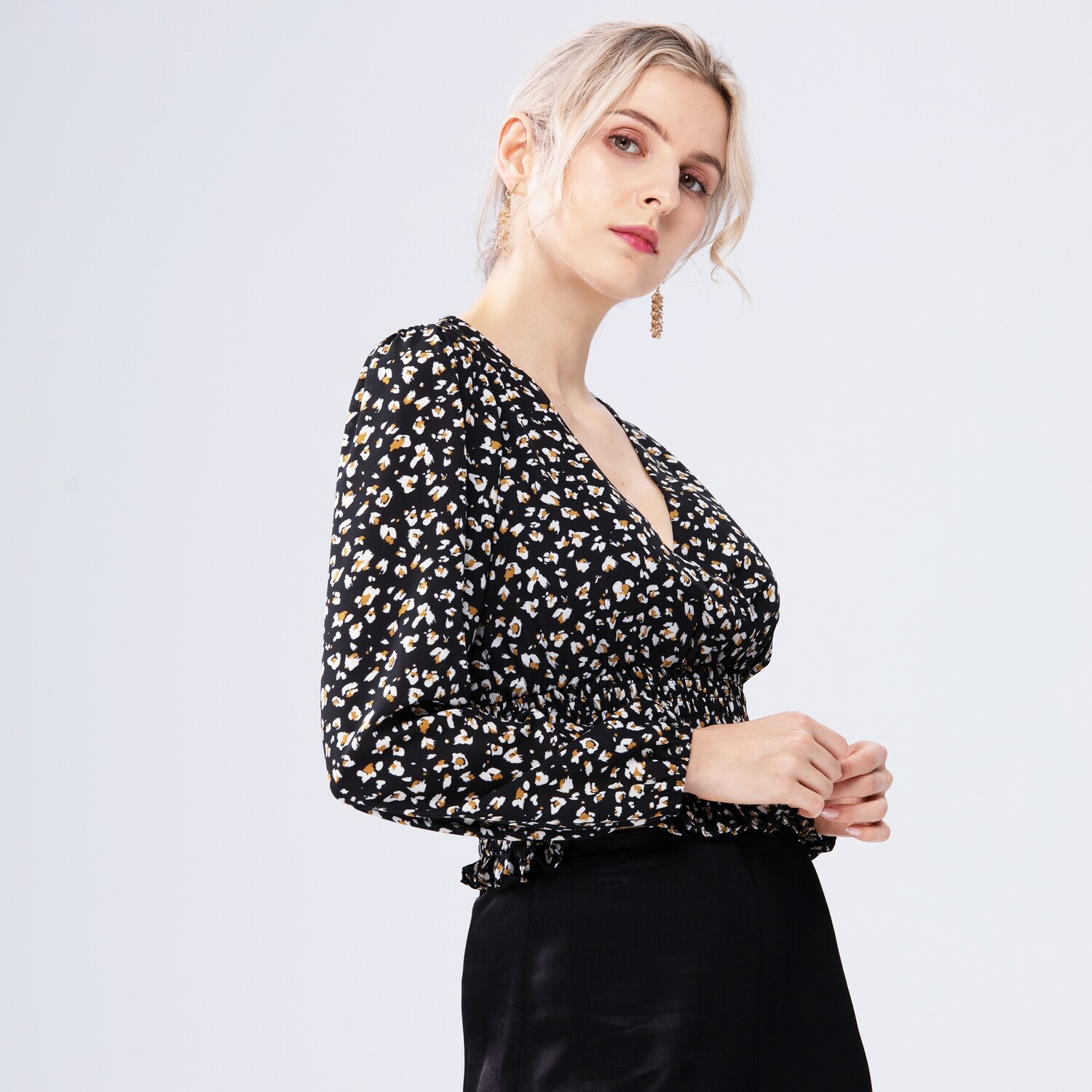 Women Fashion Ladies Elegant Casual Spring Long Sleeve Chiffon V Neck Fall 2021 Women Clothes Crop Tops Blouses