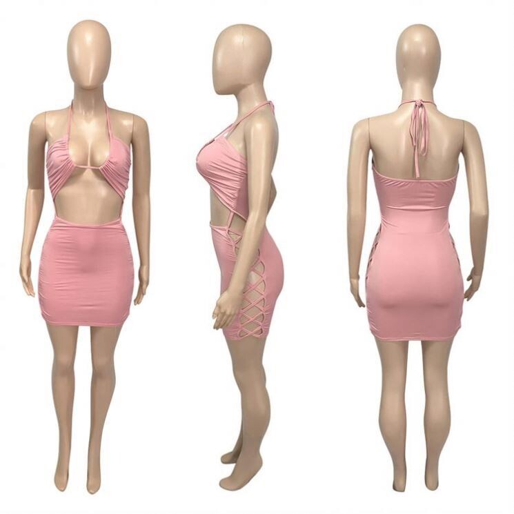 Newest Design 2021 New Arrivals Solid color Wrap top Bandage Bodycon Women Fashion Clothes Sexy Mini Dress