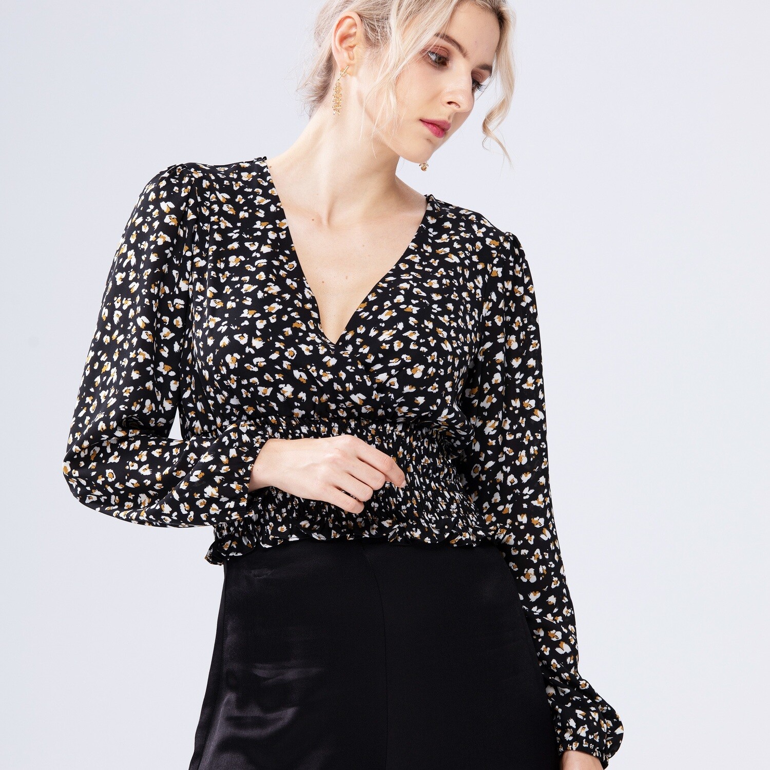 Women Fashion Ladies Elegant Casual Spring Long Sleeve Chiffon V Neck Fall 2021 Women Clothes Crop Tops Blouses