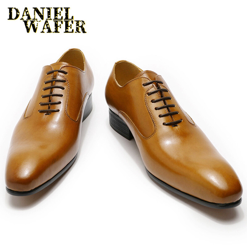 Genuine Leather Plain Toe Office Shoes Black Men Formal Oxford Dress Shoes